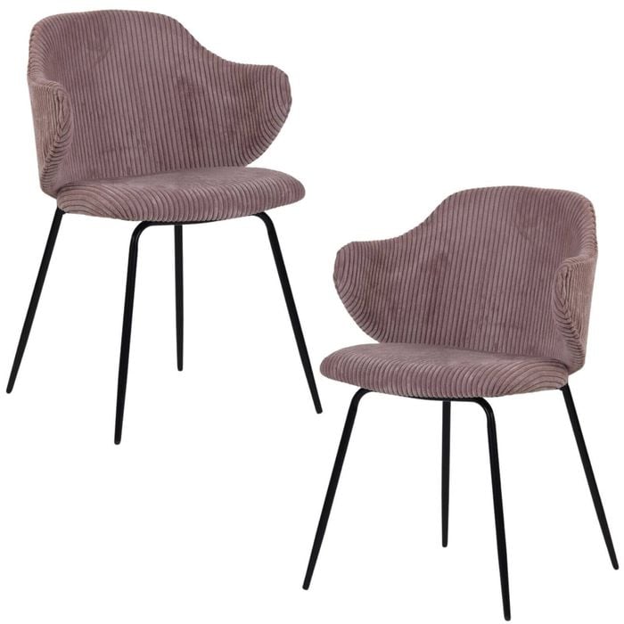 Set of 2 Dining Chairs with Corduroy Cord Fabric in Pink - Graphite | Dining Chair