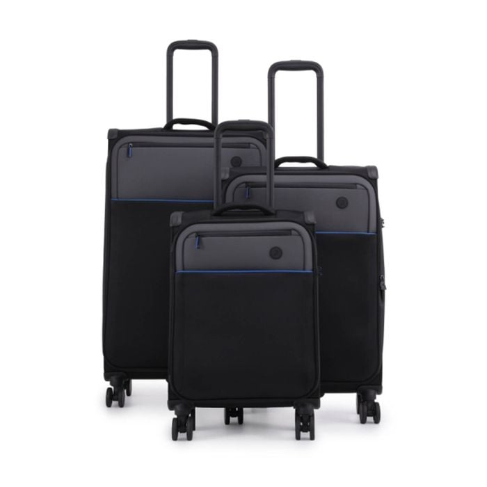 3pc Paklite Outline Travel Luggage Spinner Wheels Suitcase Set Black/blue