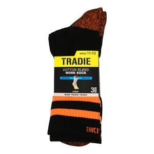 Tradie Men's Fluro Ribbed Cotton Crew Socks 3 Pack Size 11-13
