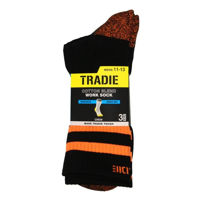 Tradie Men's Fluro Ribbed Cotton Crew Socks 3 Pack Size 11-13
