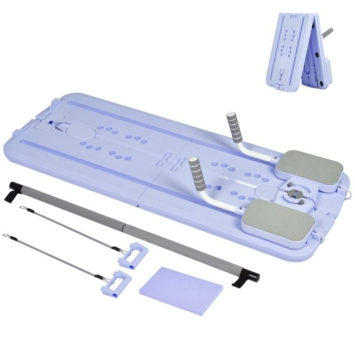 Advwin Foldable Pilates Reformer Board w/Back Storage, Elbow Support,Pilates Bar, Home Ab Trainer Machine Purple