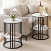 Homfurn Set Of 2 Side Table – 2-tier Round Marble Effect, White & Black, 5kg Per Shelf, Compact Design