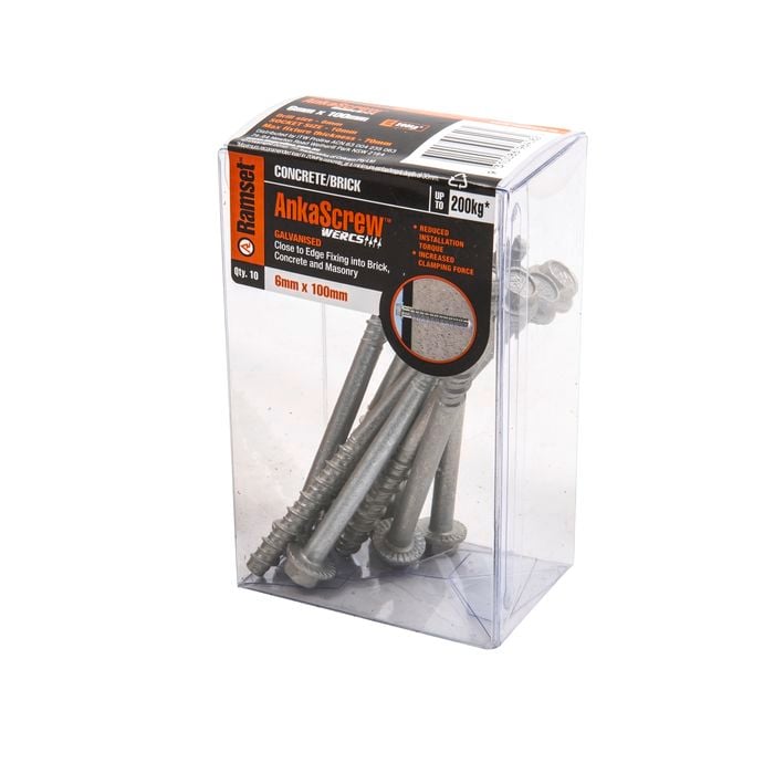 Ramset 6 x 100mm Galvanised AnkaScrew Masonry Anchor - 10 Pack