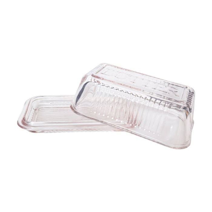 Urban Products Mari Butter Dish Pink Glass Set W/ Lid & Ribbed Base 17cm