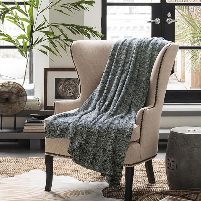 CottonMore Knitted Cotton Blanket 180x200cm Soft Blanket Home Decor Sofa Bed Throw Rug Dark Grey