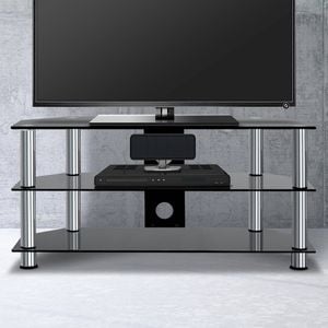 TV Stand Entertainment Unit 3 Tiers Media Shelf Tempered Glass Cabinet
