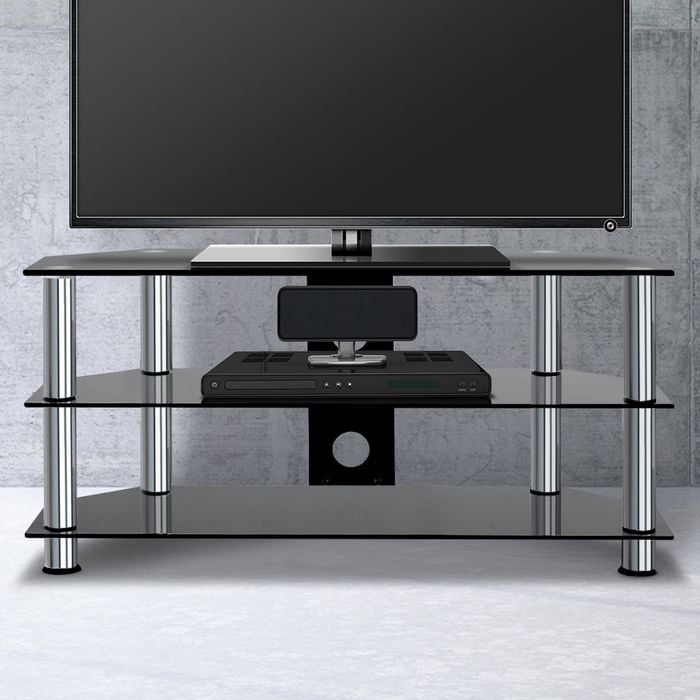 TV Stand Entertainment Unit 3 Tiers Media Shelf Tempered Glass Cabinet