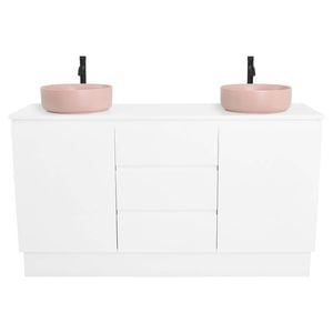 CIBO 1500mm White Nordic Full Height Double Bathroom Vanity With Pale Pink Countertop Basins