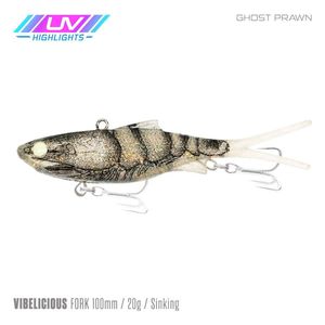 Samaki Vibelicious Fork Tail Vibe 100mm Soft Plastic Fishing Lure Ghost Prawn
