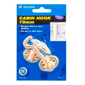 Zenith Cabin Hook 75mm Polished Brass