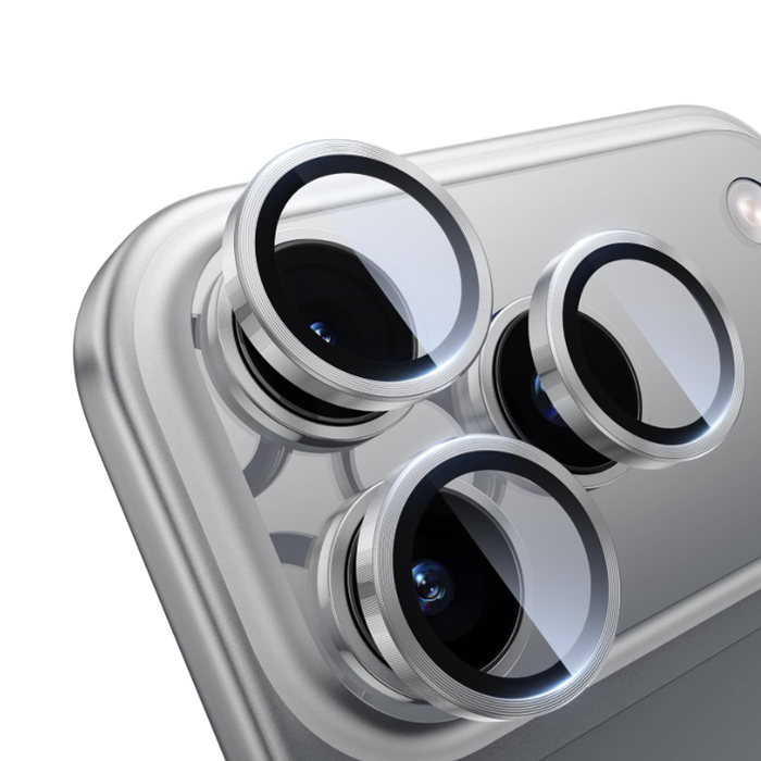 Metal Camera Lens Glass Individual Eagle Protector Cover - For Apple iPhone 17 Pro / 17 Pro Max (Silver)