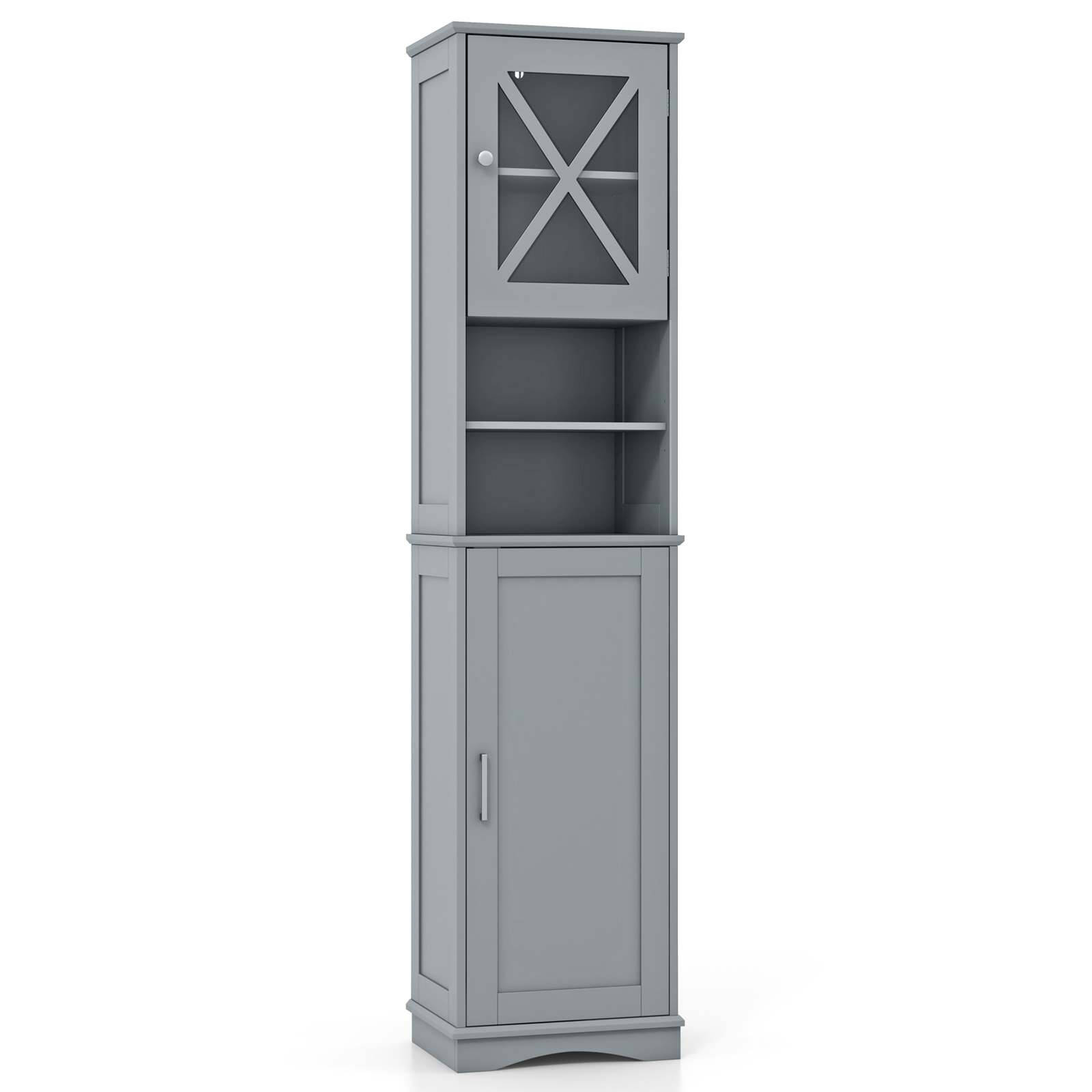 Costway Bathroom Cabinet Tall Storage Cupboard Narrow Floor Cabinet - Grey