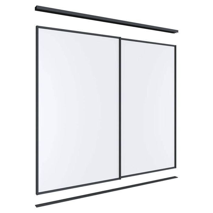 Lugna 2100 x 1801-2400mm Black Melamine Wardrobe Double Sliding Doors