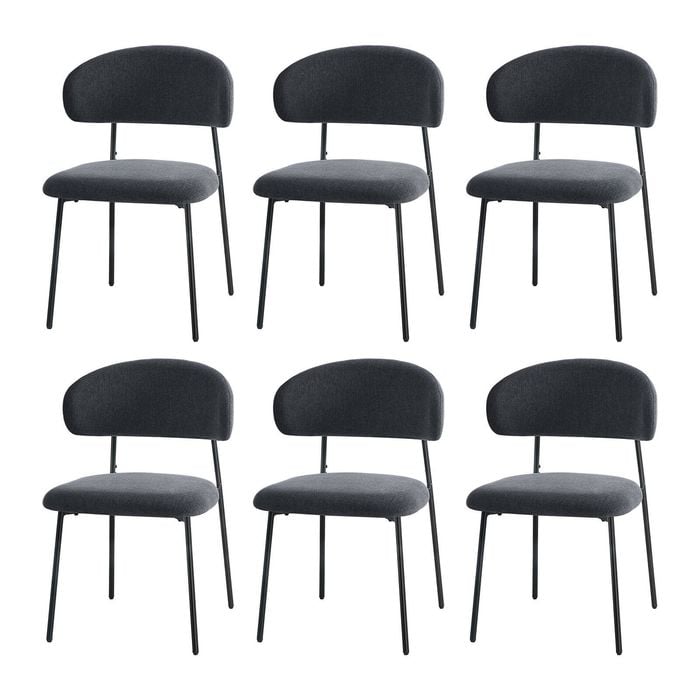 Oikiture 6x Dining Chairs Kitchen Lounge Seat Linen Fabric Accent Chair Grey
