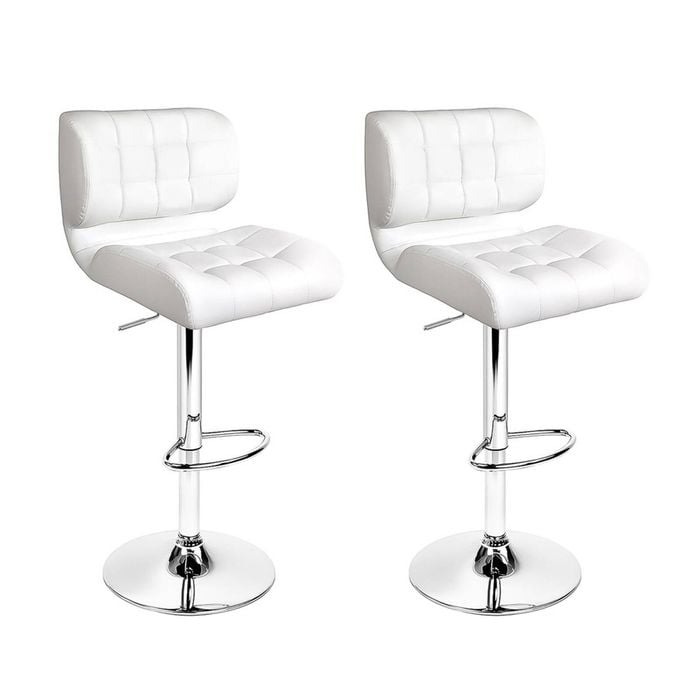 Artiss Set of 2 White PU Leather Gas Lift Bar Stools