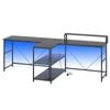 Advwin 236cm 2 Person LED Computer Desks w/ Power Outlets Extra Long Carbon Fiber Gaming Desk Black