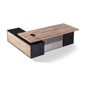 Modern Furniture DAXTON Executive Desk with Right Return - Warm Oak & Black