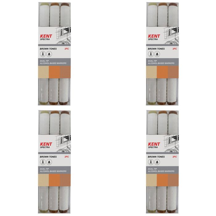 4x 3pc Kent Spectra Graphic Markers Brush Chisel Nib Drawing/design Brown Set