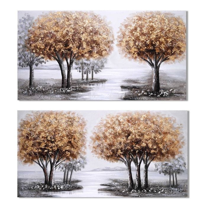 P&P Gold Trees Hand Painting Picture - Luxurious Wall Art for Living Room, Bedroom & Office Decor 120x60cm
