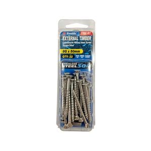 Zenith 8G x 50mm Stainless Steel 304 Square Drive External Timber Screw - 22 Pack