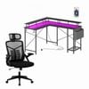 Advwin L Shaped Gaming Desk with LED Lights and Ergonomic Computer Chair Set