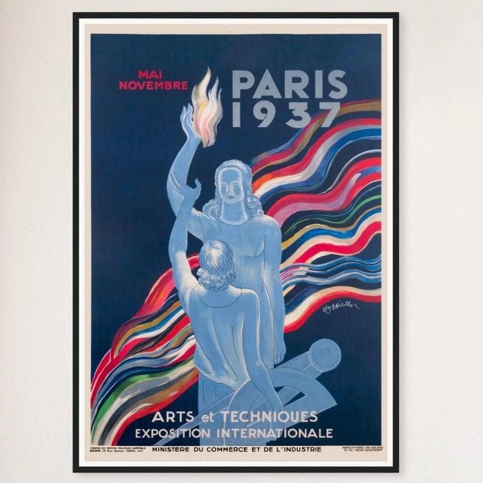 Galrie Vintage 1937 Paris Arts and Techniques International Exhibition Poster Art Décor, Black Frame, 50 x 70cm (20 x 28inch)