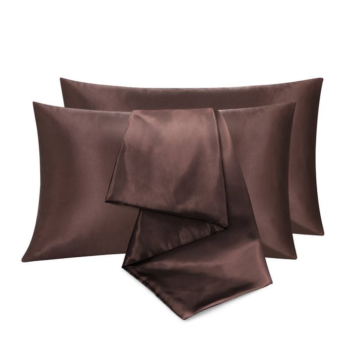 LINENOVA 2pcs Luxury Silk Satin Pillow Cases Pillowcase Cushion Covers - King,Chocolate