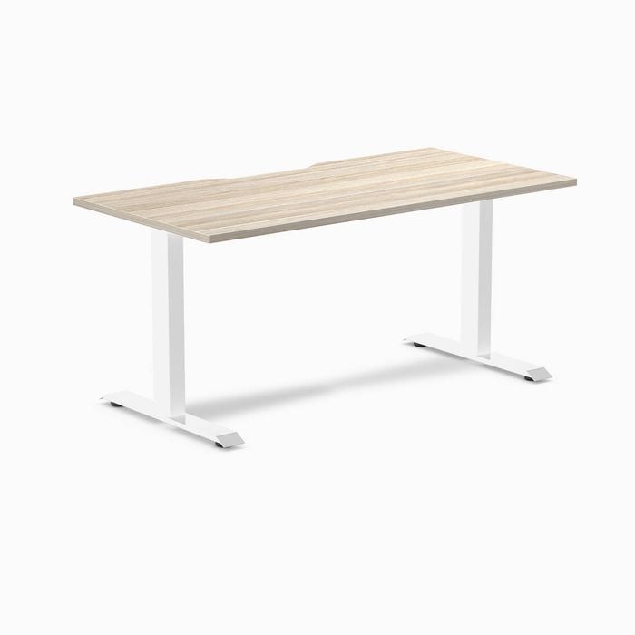 Desky Fixed Height Classic Oak Scalloped Melamine Desk 150x75cm White Leg