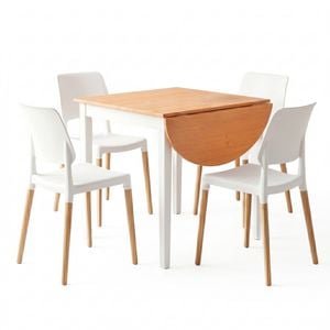 Artiss Drop-leaf Dining Table And Chairs Set 5pcs White Wooden 4 Seater