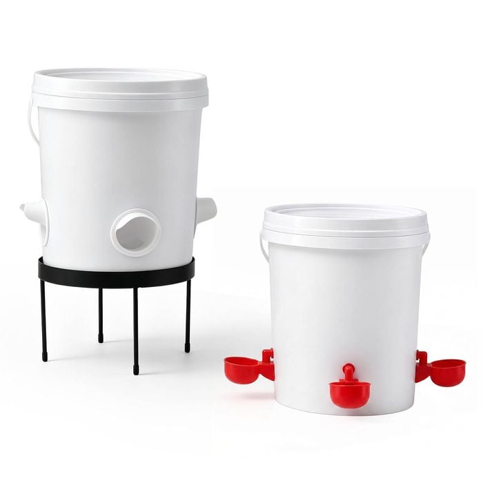Giantz 20L X2 Chicken Feeder Waterer Set Automatic Poultry Dispenser Metal Stand