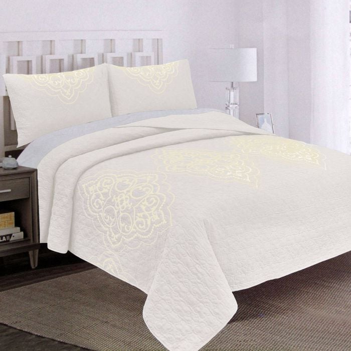 100% Cotton Coverlet Set Elle White Queen 265 x 275 cm