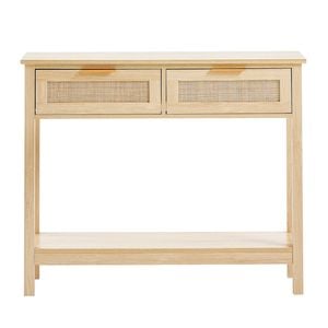 VEVOR Rattan Console Table Natural Color with 2 Storage Drawers Sliding Door for Home