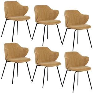 Set of 6 Dining Chairs Corduroy Cord Fabric with Metal Legs in Mustard Yellow - Mustard Yellow | Dining Chair