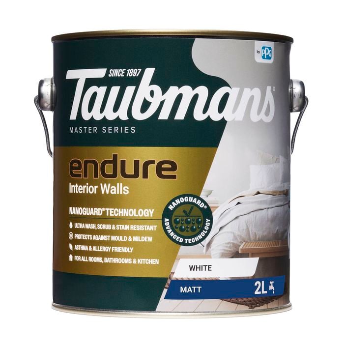 Taubmans 2L White Matt Endure Interior Walls Paint