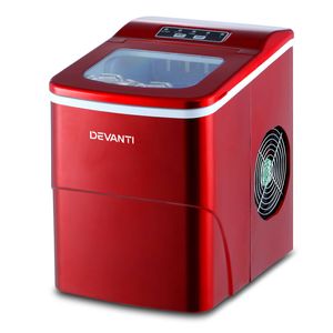 Devanti Ice Maker Countertop, 12KG Portable Ice Cube Machine - Red