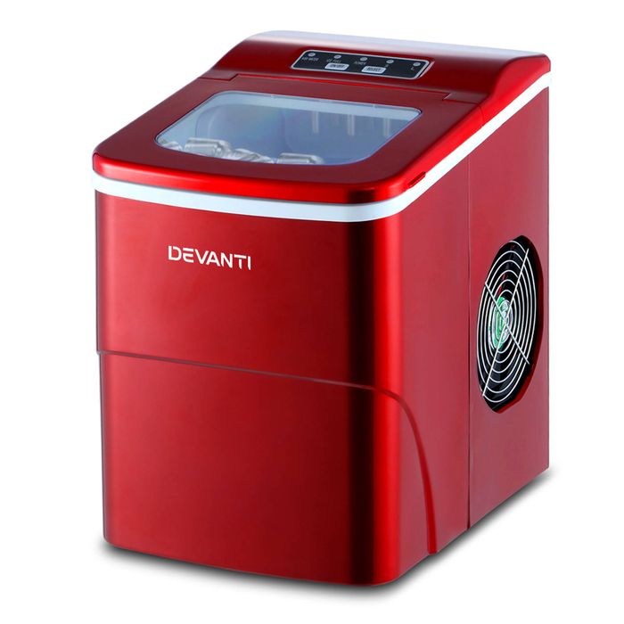 Devanti Ice Maker Countertop, 12KG Portable Ice Cube Machine - Red