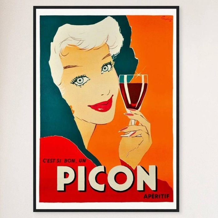 Galrie Picon Aperitif French Vintage Advertising Poster by Marcus Campbell Artwork Décor, Black Frame, A2 42x 60cm (16 x 24inch)