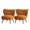 Oikiture 2x Armchair Lounge Chair with Lumbar Pillow Wingback Velvet Orange