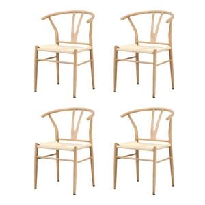 Oikiture 4x Dining Chair Metal Hans Wegner Chair Wishbone Cafe Lounge Beige