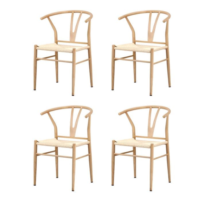 Oikiture 4x Dining Chair Metal Hans Wegner Chair Wishbone Cafe Lounge Beige