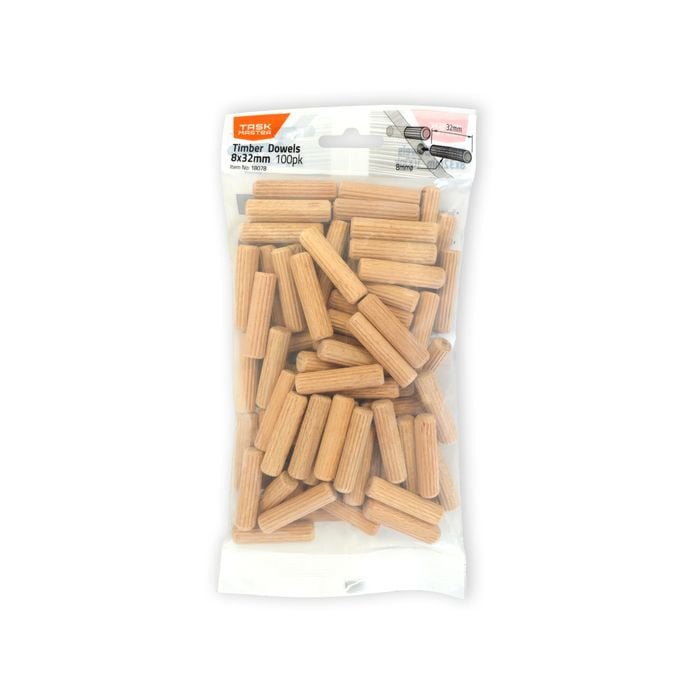 Taskmaster 8 x 32mm Timber Dowel Connectors - 100 Pack