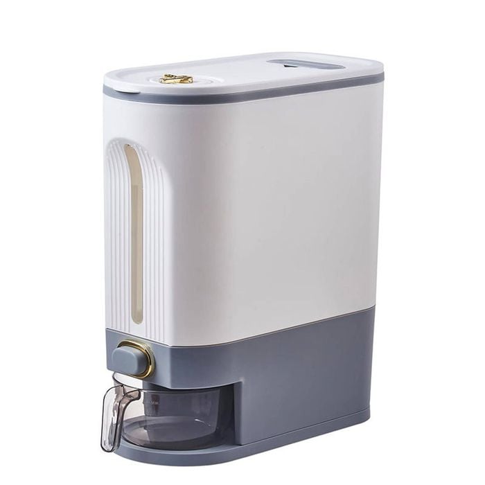 Catzon Cereal Dispenser with Lid Moisture Proof for Rice Soybean Corn 16.5 X 33.5 X 29cm-Grey