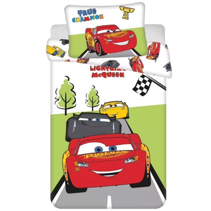Disney Cars Lightning McQueen Champion Cotton Kids Quilt Cover Set - Toddler Bed Size