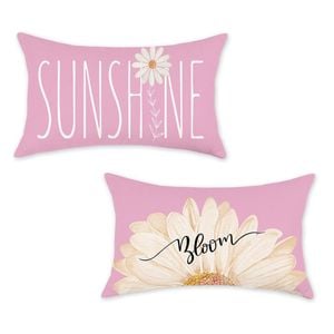 Catzon 2 Pcs Summer Lumbar Pillow Covers Linen Pillowcase for Home Decor-Set 3