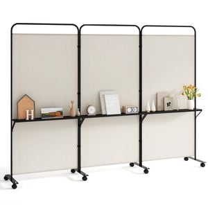 Costway 262x188cm 3-panel Folding Room Divider Rolling Privacy Screen White