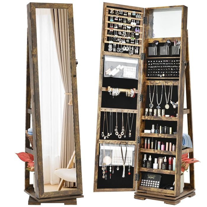 Costway Jewlery Organizer Cabinet with Full-Length Mirror Coffee
