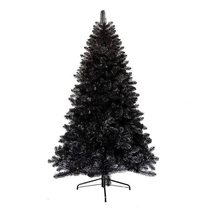 P&P Black Artificial Christmas Tree 1.8m PVC Fire-Resistant Modern Holiday Decoration