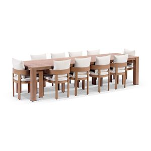 Entertainer 3.05m Outdoor Aluminium Dining Table Mahogany With 10 Marlo Chairs & Bone Cushions