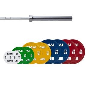 Smai Calibrated Weight Plates Set With Barbell - 150kg (pair) - 20kg Chrome Barbell