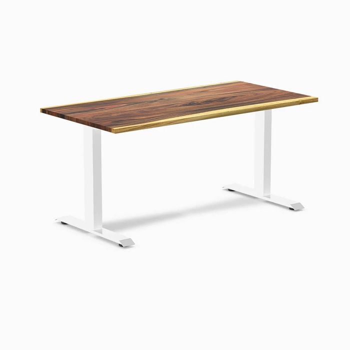 Desky Fixed Height Saman Hardwood Desk 150x75cm White Leg